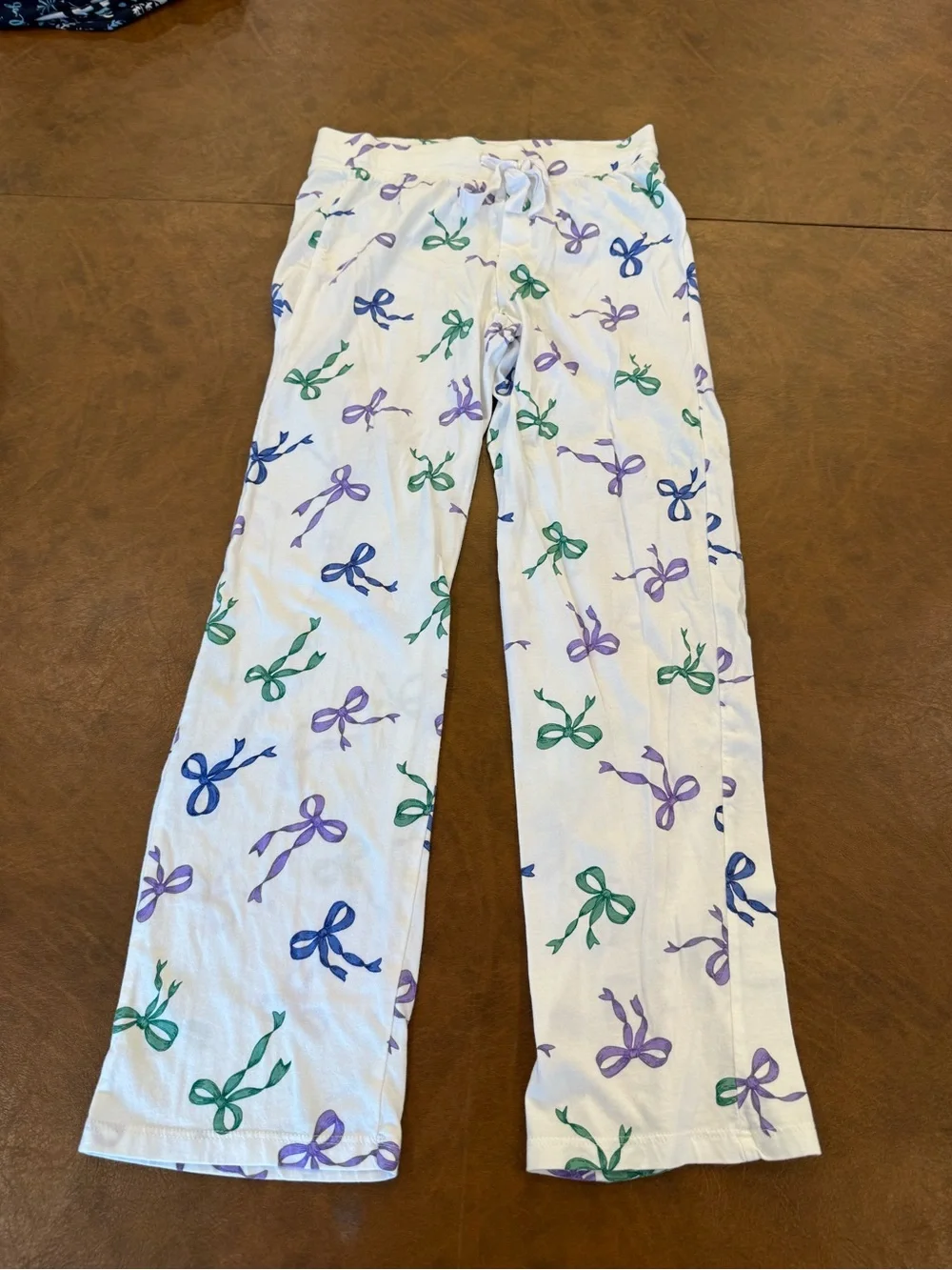 J.Crew White Pajama Pants with Purple & Green Bow Print Size XXS Petite